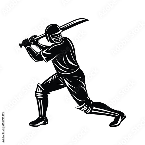Black silhouette of a cricket player batting sport