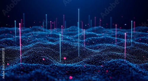 Abstract Digital Landscape with Blue and Pink Data Streams