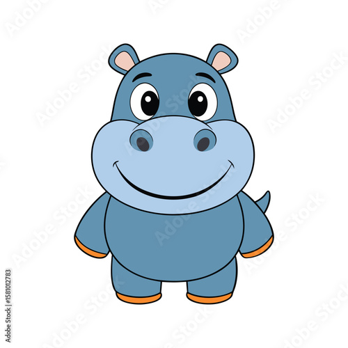Blue cartoon hippo with big eyes and wide smile animal illustration