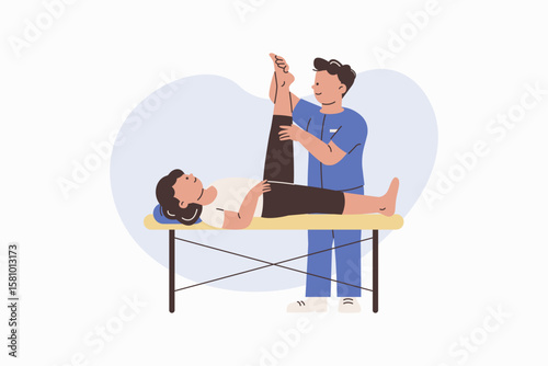 Male Chiropractor Applying Muscle Energy Technique on Patient's Leg Vector