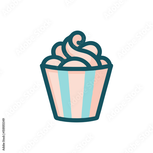 A colorful illustration of a popcorn bucket filled with fluffy popcorn against a plain background
