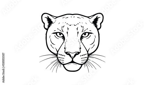 Fierce Panther Face Line Drawing – Wild Cat Head Black and White Illustration