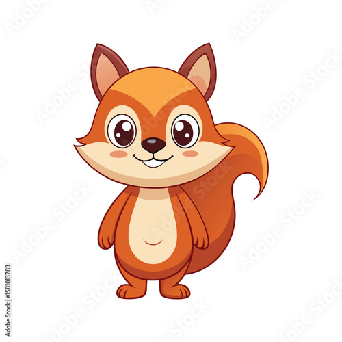 Cheerful orange squirrel with big eyes and bushy tail mascot cartoon