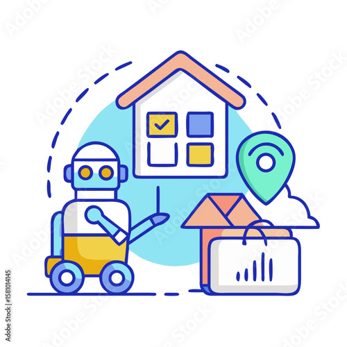 Smart Home Delivery Robot with Package and Location Pin