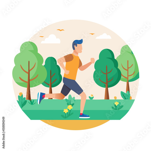 Man Running in Park Illustration Vector