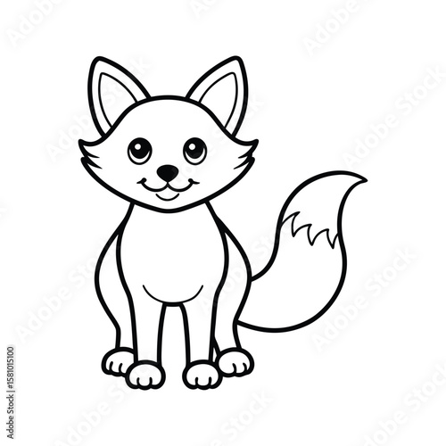 Cute cartoon fox character sitting with fluffy tail animal