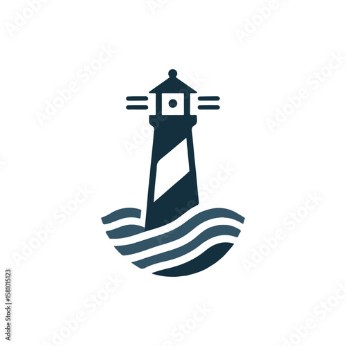 A serene lighthouse standing tall amidst gentle waves, guiding ships safely at sea