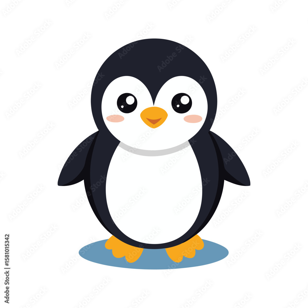 Obraz premium Cute cartoon penguin with big eyes and orange beak animal bird