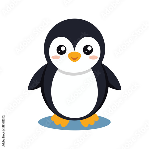 Cute cartoon penguin with big eyes and orange beak animal bird
