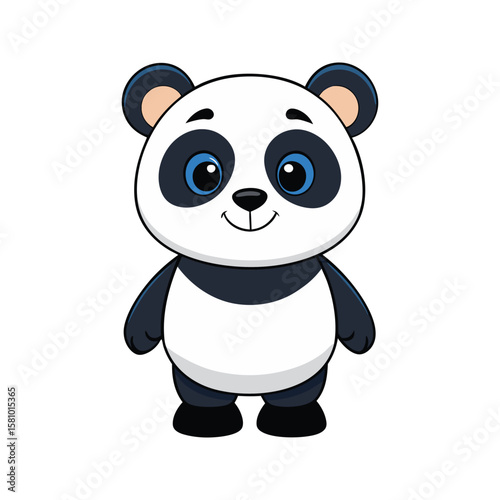 Cute cartoon panda bear with big blue eyes and smiling face animal
