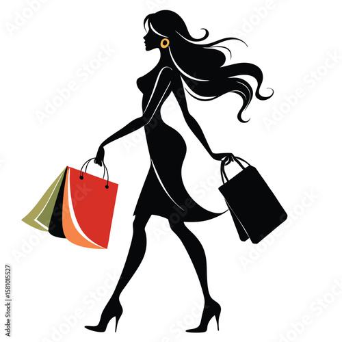 Fashionable women and girls with shopping bags, beautifully illustrated as vectors, smile while enjoying their retail lifestyle, buying gifts on sale