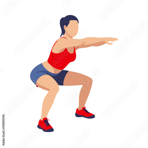 Woman Doing Squats Exercise Vector Illustration