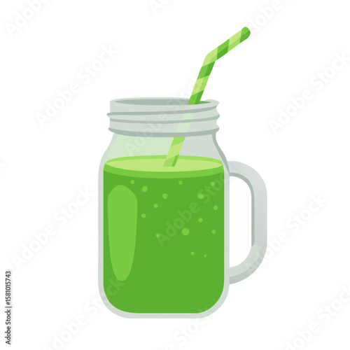 Green smoothie in mason jar with straw illustration