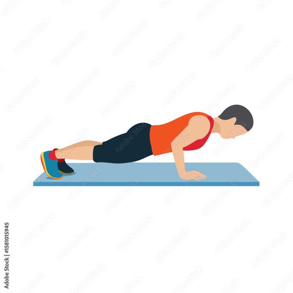 Fototapeta premium Man Doing Pushups on a Mat Illustration