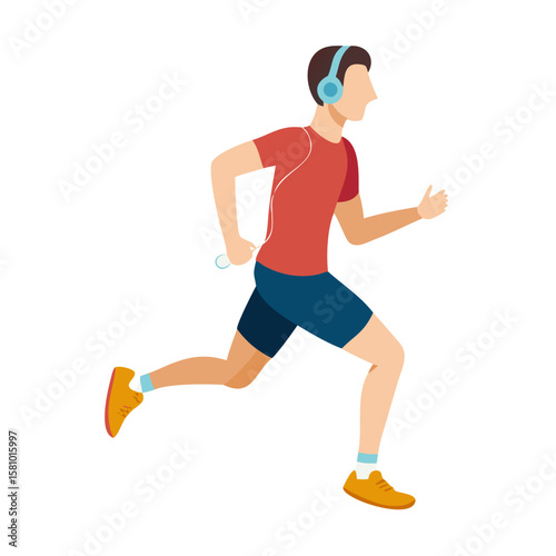 Man Running and Listening to Music Illustration