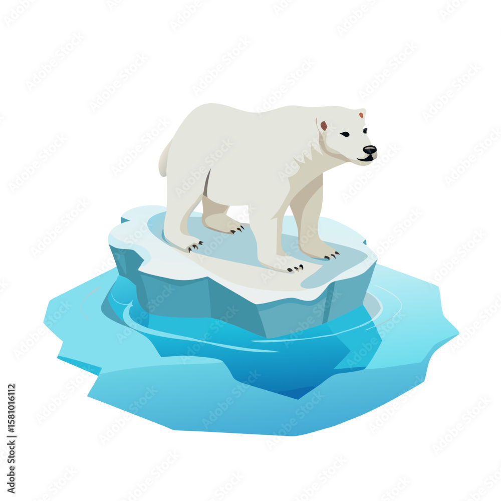Fototapeta premium Polar Bear on Iceberg Illustration Climate Change Concept