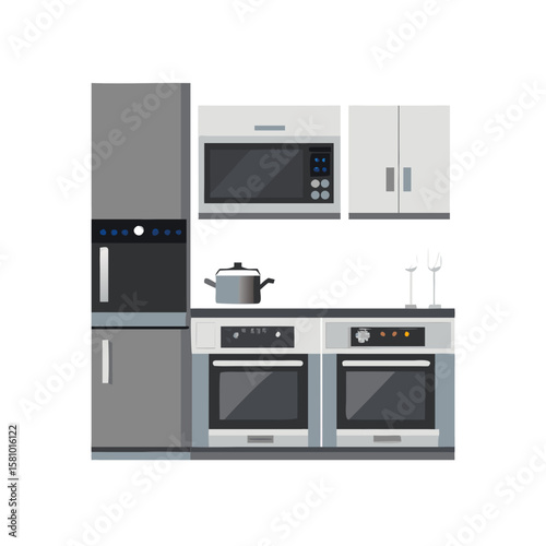 Modern Kitchen Appliances and Cabinets Illustration