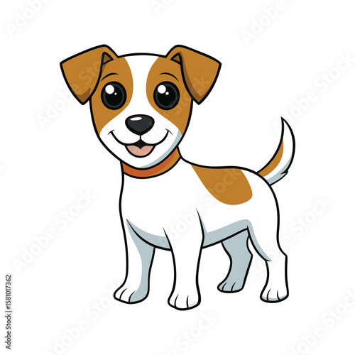 Happy jack russell terrier puppy with orange collar canine