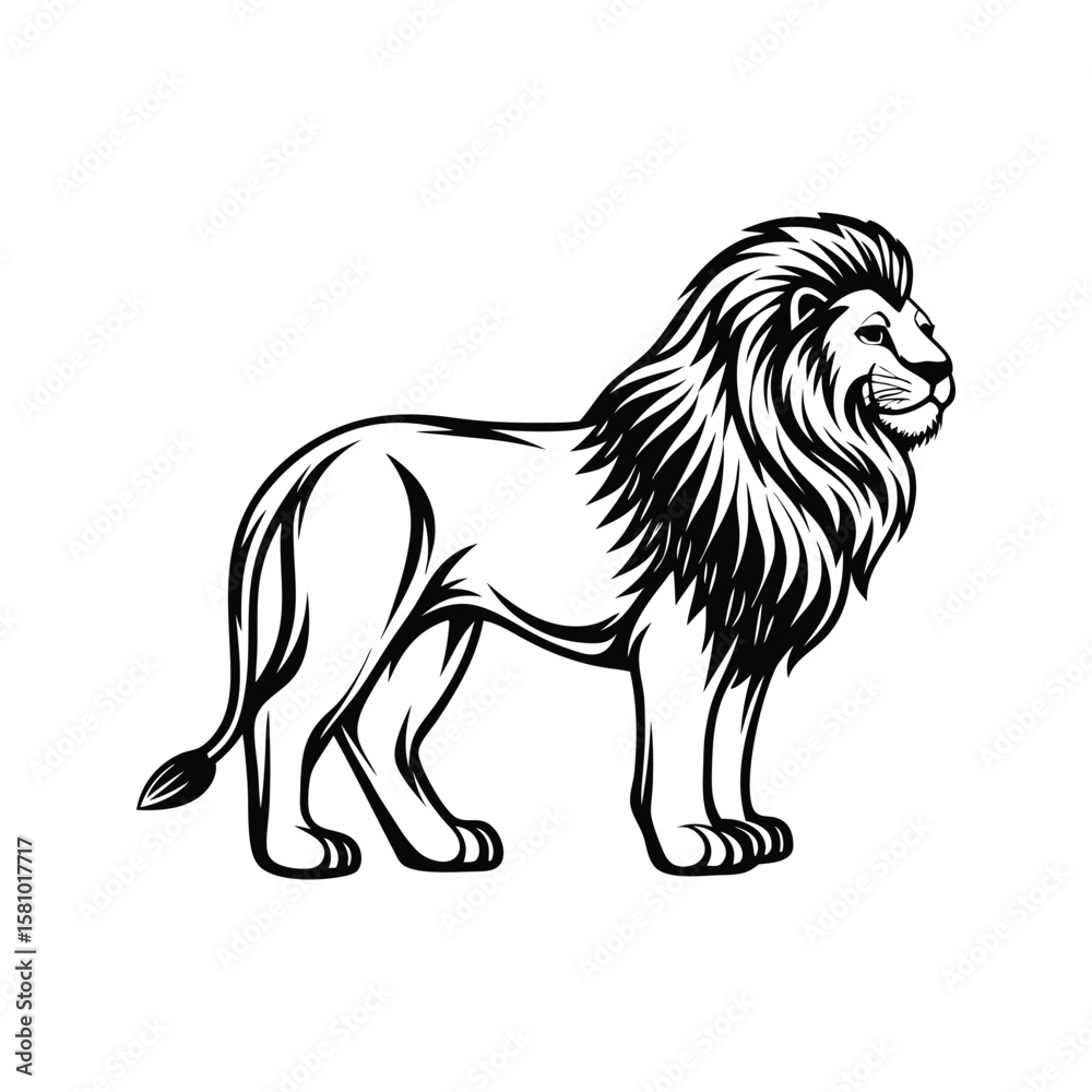 Fototapeta premium Majestic lion illustration black and white animal