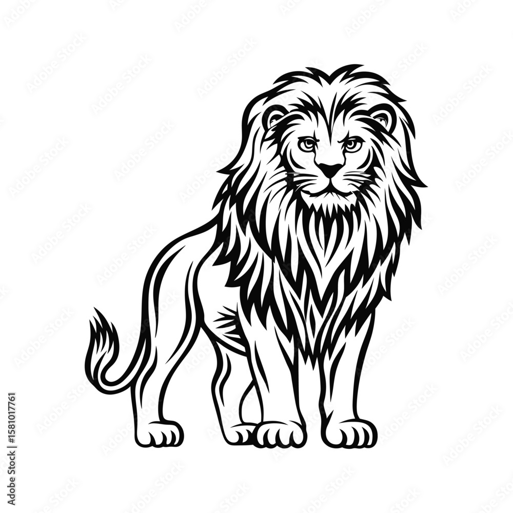 Fototapeta premium Majestic lion standing proud black and white animal wildlife