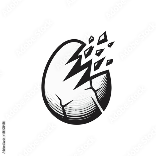 Cracked Egg Illustrating New Beginnings with Shards Flying in an Abstract Style