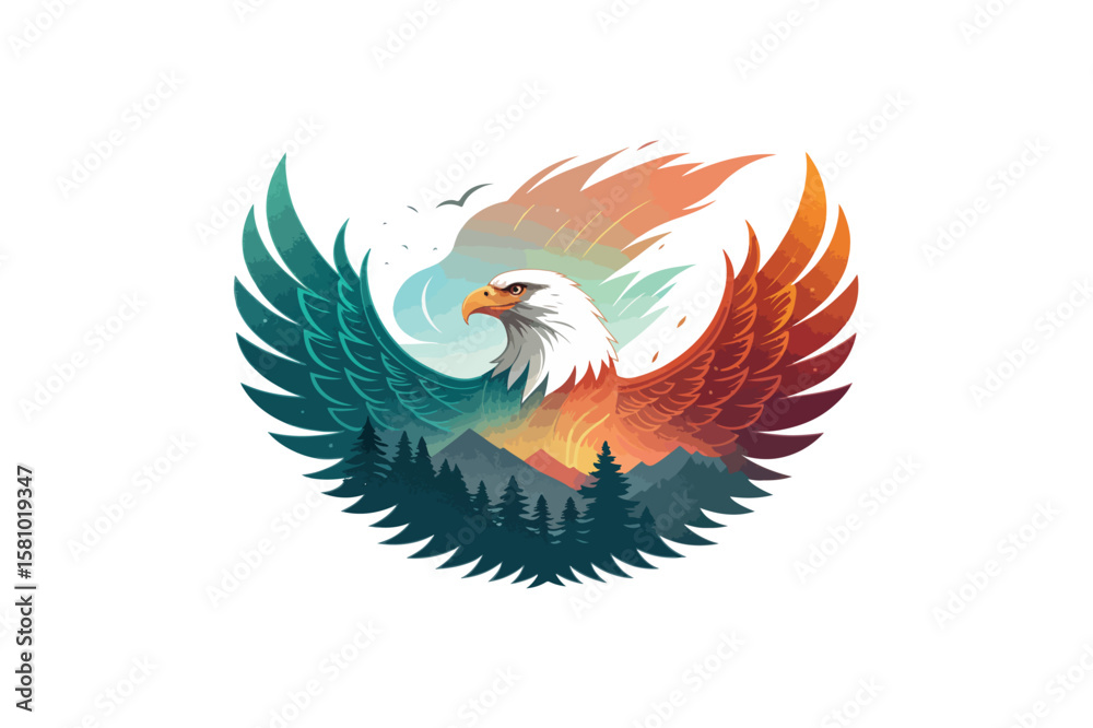 Obraz premium Eagle gradient fire phoenix bird ego Vector on white background.01