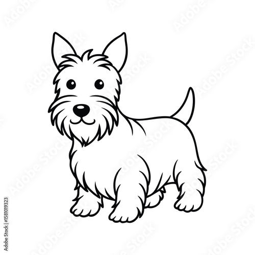 Scottish terrier dog cartoon outline black and white