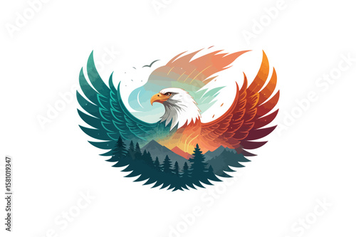 Eagle gradient fire phoenix bird ego Vector on white background.01