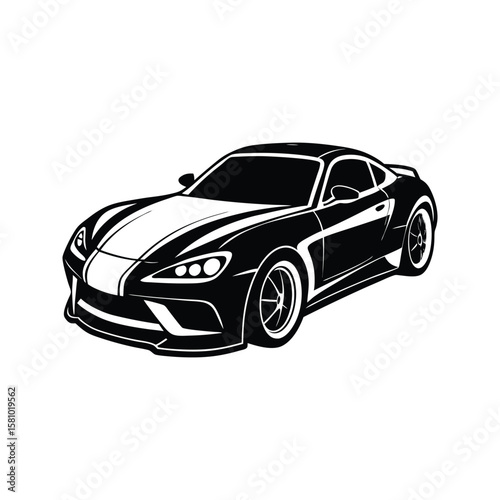 Sleek black sports car with white racing stripes coupe automotive