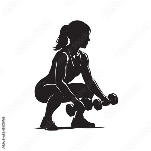 Squat Exercise Silhouette – Woman Lifting Dumbbells Vector