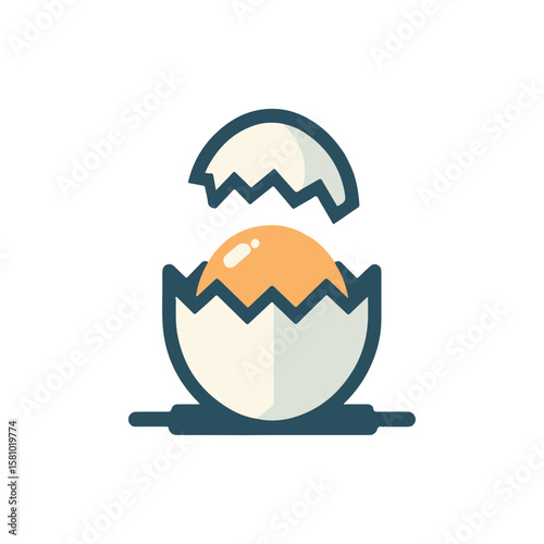A cracked eggshell revealing a vibrant orange yolk, symbolizing new beginnings and potential