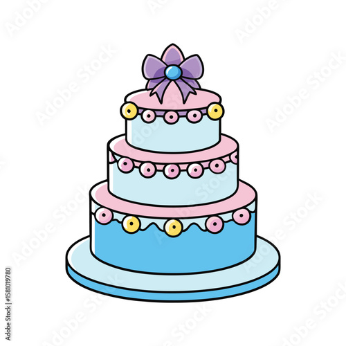 Three tier cake with pastel colors and decorative elements celebration party