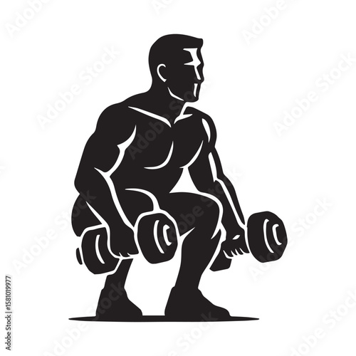 Squat Exercise Silhouette – man Lifting Dumbbells Vector