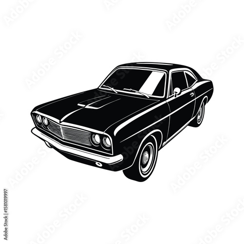 Vintage black coupe automobile front three quarter view vintage car muscle car