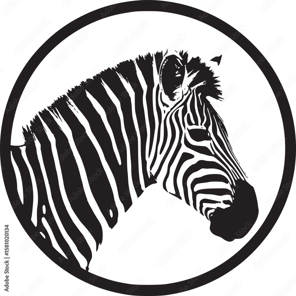 Obraz premium Black and white zebra head in circle, zebra icon, wildlife logo, animal emblem