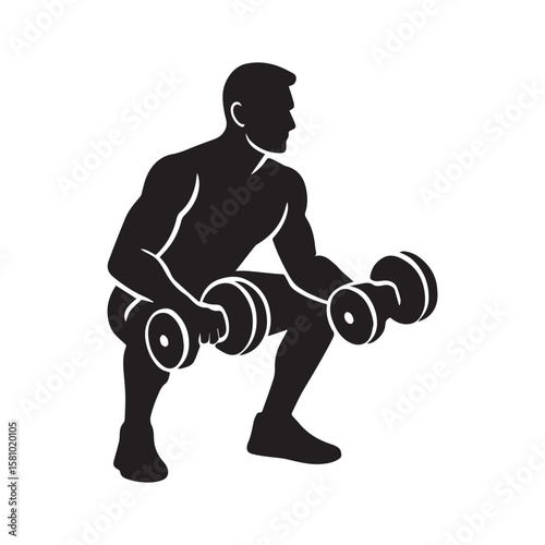 Squat Exercise Silhouette – man Lifting Dumbbells Vector
