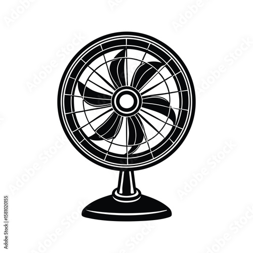 Vintage fan silhouette black and white desk fan electric fan