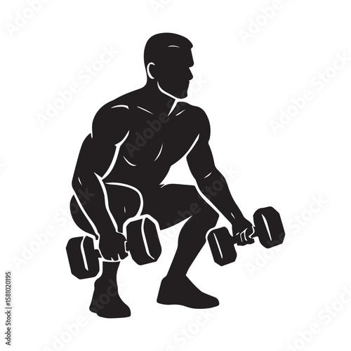 Squat Exercise Silhouette – man Lifting Dumbbells Vector