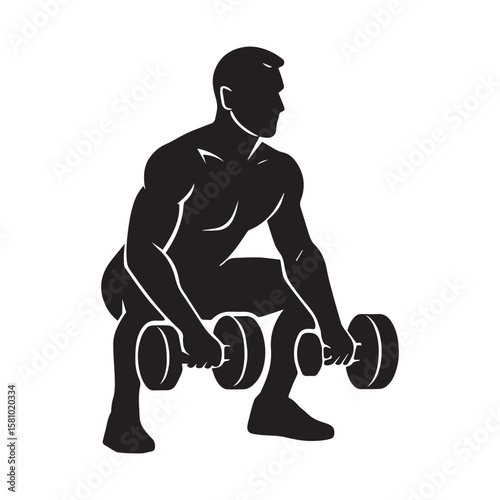 Squat Exercise Silhouette – man Lifting Dumbbells Vector