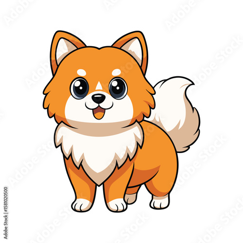 Adorable fluffy orange dog with big eyes pomeranian white