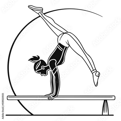 Gymnast on Balance Beam Performing Routine Athleticism Strength and Focus Vector Design