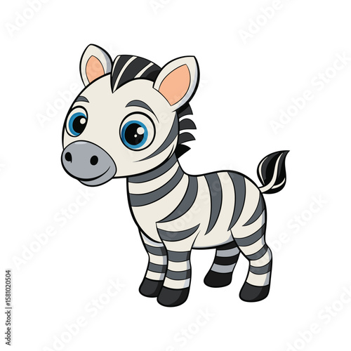 Adorable cartoon zebra with blue eyes and black stripes cute animal