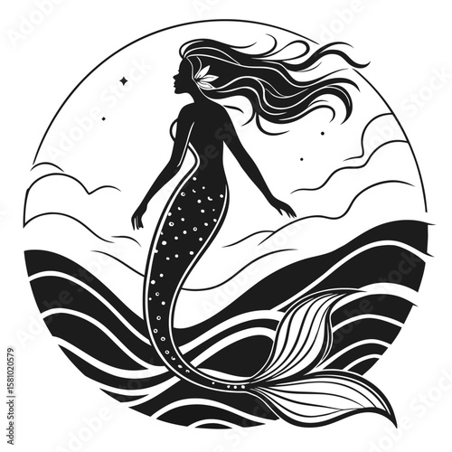 Beautiful Mermaid Detailed Digital Art Fantasy Vector Illustration for Creative Projects