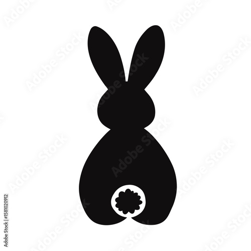 Cute cartoon vector illustration of an Easter bunny with pink ears and an egg