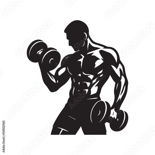 Bicep Curl Silhouette – Gym Man with Dumbbells Vector