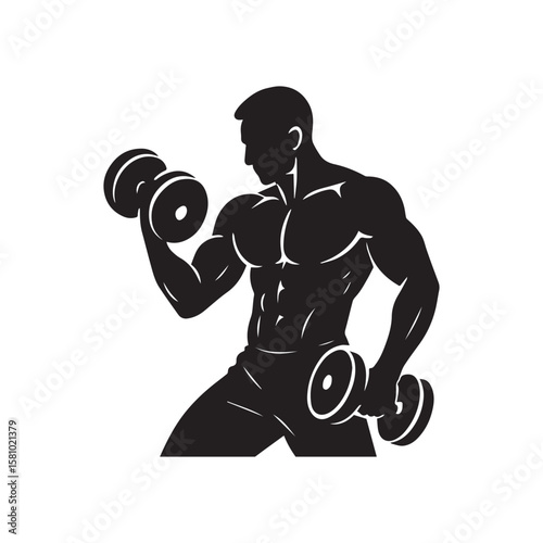 Bicep Curl Silhouette – Gym Man with Dumbbells Vector