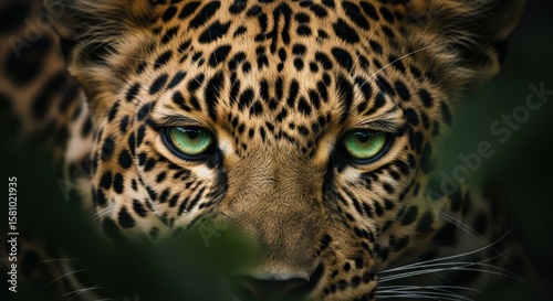 Leopard Close Up Portrait Bright Green Eyes Tan Black Rosette Spots Wildlife Nature