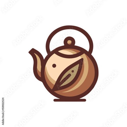 A whimsical teapot design with a leaf motif, symbolizing nature and tea culture