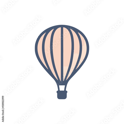 A colorful hot air balloon floating peacefully in a clear sky with distant mountains in the background