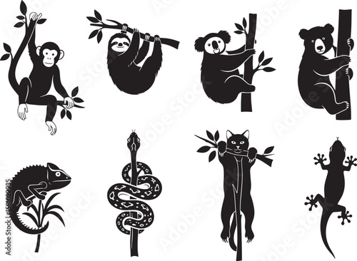 A collection of exotic animal silhouettes, perfect for nature-themed designs, educational materials, children's books, and wildlife conservation projects, adding a touch of adventure